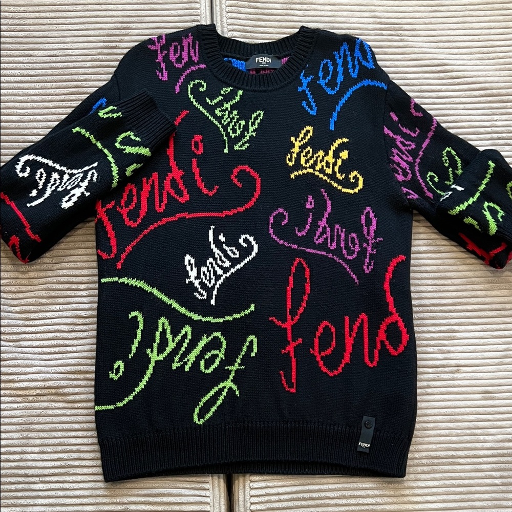 Fendi Black Sweater with Vibrant Multicolor Logos